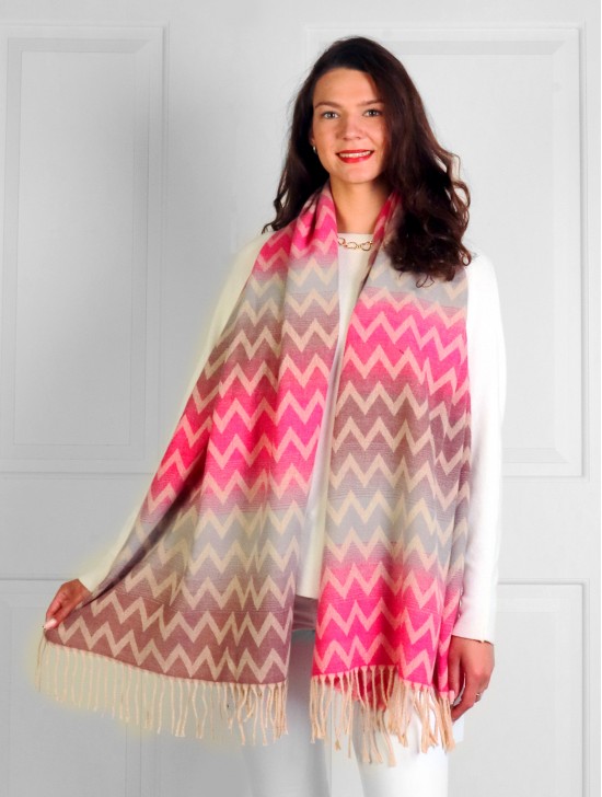 Cashmere Feeling Zig Zag Scarf with Fringes